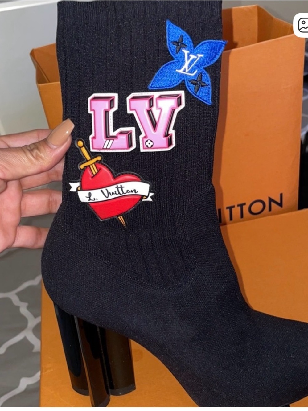 Louis Vuitton Black Sock Ankle Booties with Colorful LV Patch - Picture 7 of 11